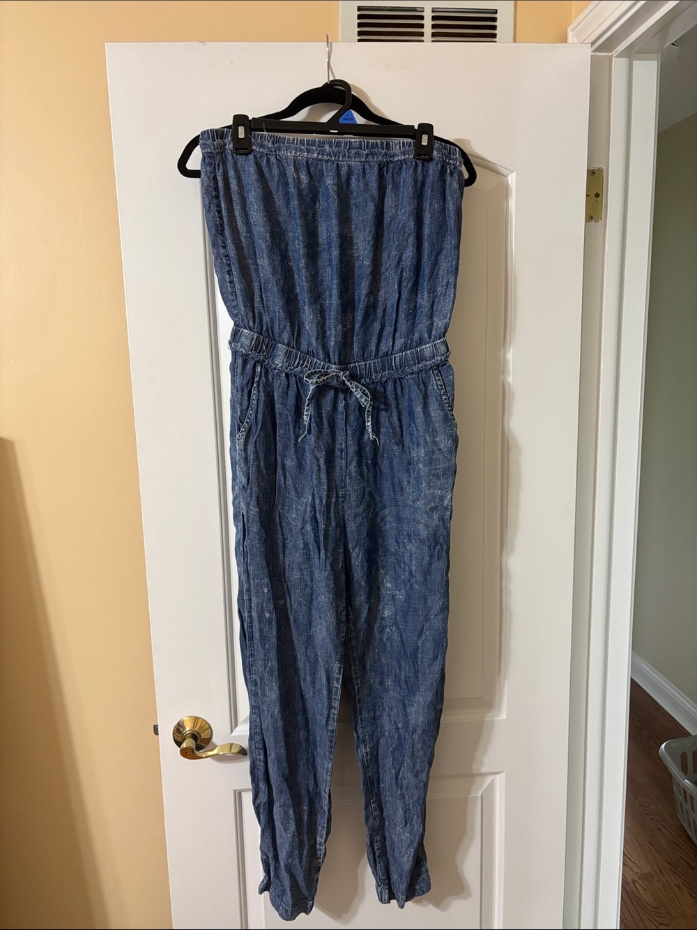 Bluivy Denim-Effect Strapless Jumpsuit in Blue